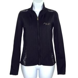 Jean Paul Gaultier S Vintage Black Long Sleeve Zip Up Knit Top Lace Detail *flaw